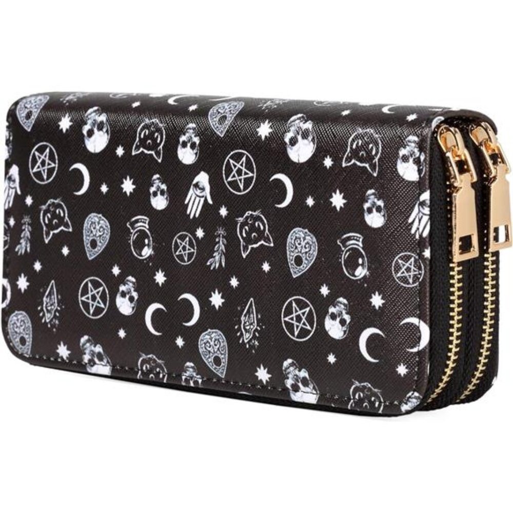 Halloween Skull Wallets for Women Large Capacity 2 Zipper Around Gothic Wallet